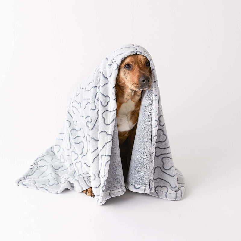 Bone Dry Embossed Bone Print Pet Blanket, 36x48", Gray 36x48" - PawsPlanet Australia