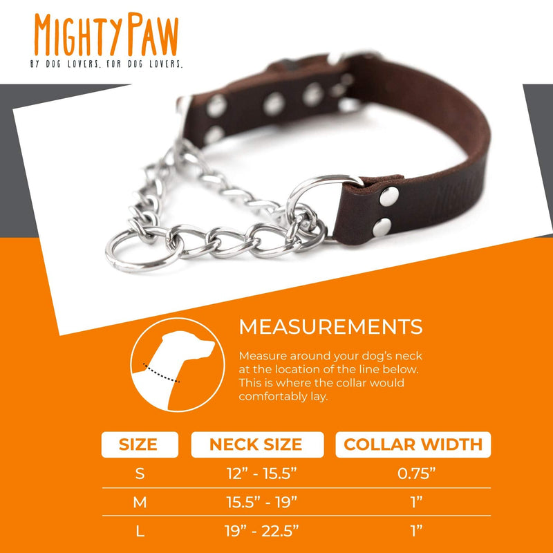 Mighty Paw Martingale Dog Collar - No Pull Design - Dog Collar for Pulling - Stainless Steel Training Collar - Limited Chain Cinch Training - Leather Collars for Dogs - Brown Dog Collar - Medium - PawsPlanet Australia