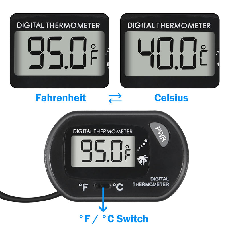 Digital Aquarium Thermometer, Water Thermometer, Fish Tank Thermometer, Reptile Thermometer Fahrenheit/Celsius(℉/℃) LCD Display with Water-Resistant Sensor Probe and Suction Cup 1 PCS - PawsPlanet Australia