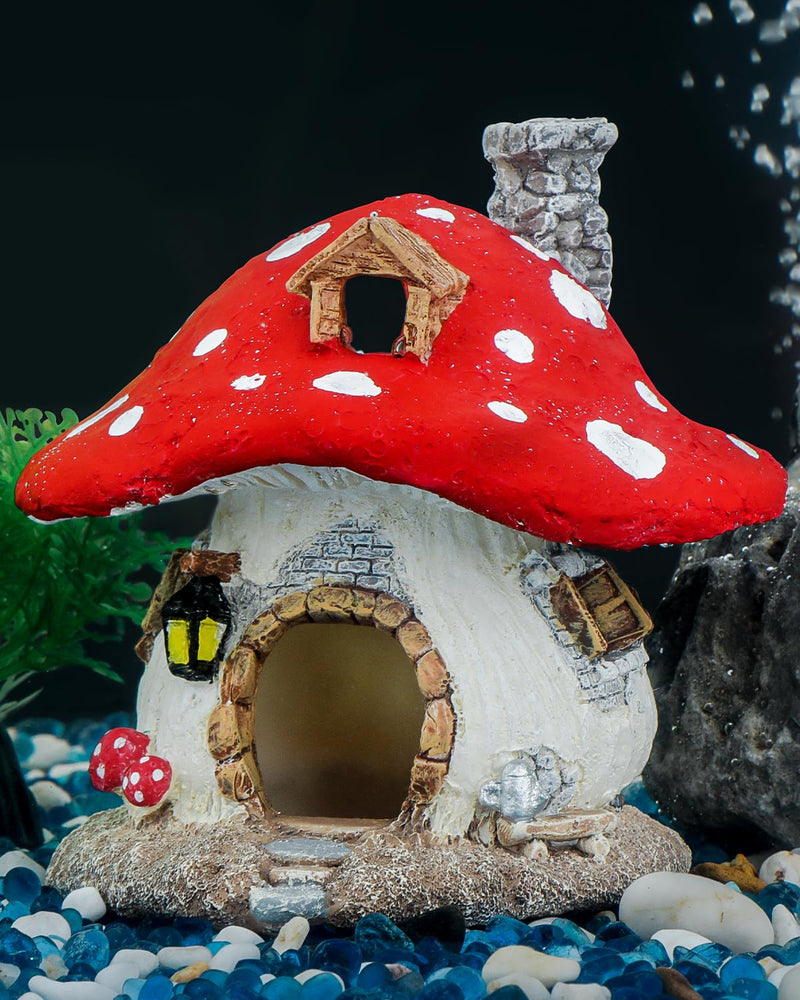 Uniclife Aquarium Mushroom House, Resin Fish Tank Decoration Cottage Ornament for Fish Tank Landscape Aquarium Hideout Hideaway Spawning Cave Decor for Shrimp Betta Goldfish and Reptiles Resin Mushroom