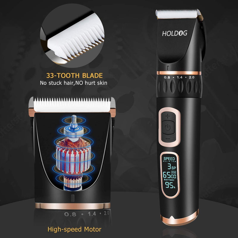 Dog Clippers Professional Heavy Duty Grooming Clipper 3-Speed Low Noise High Power Rechargeable Cordless Pet Tools for Small & Large Dogs Cats Pets with Thick Coats Black - PawsPlanet Australia