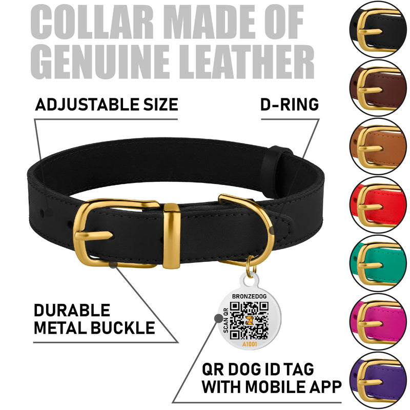 BRONZEDOG Leather Dog Collar with Metal Buckle Durable Basic Pet Collars for Small Medium Large Dogs (19-21 Inch (Pack of 1), Black & Gold Buckle) 19-21 inch - PawsPlanet Australia