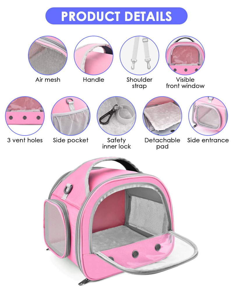 Bissap Guinea Pig Carrier Bag, Portable Small Animal Carrier Pouch for Hamster Chinchilla Bunny Hedgehog Lizard Bearded Dragon Bird Outgoing Reptile Travel Carrying Case - Pink - PawsPlanet Australia