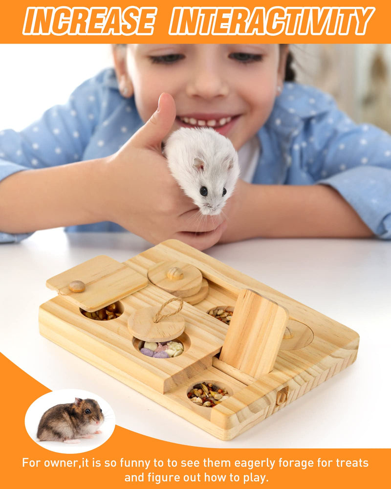 Guinea Pig Foraging Toys, 6 in 1 Hamsters Wooden Interactive Enrichment Toys, Treat Dispenser for Small Animal Funny Toys, for Rabbits, Bunny, Chinchillas, Rats and Gerbils