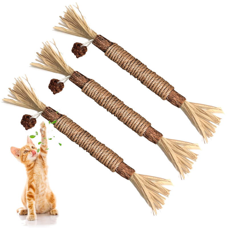 3 Pack Silvervine Cat Toy, Silvervine Sticks Cat Toys for Indoor Cats, Cat & Kitten Chew Toys for Aggressive Chewers, Cat Dental Toy for Kitten Teeth Cleaning, Matatabi Silvervine for Cats 3 Pack