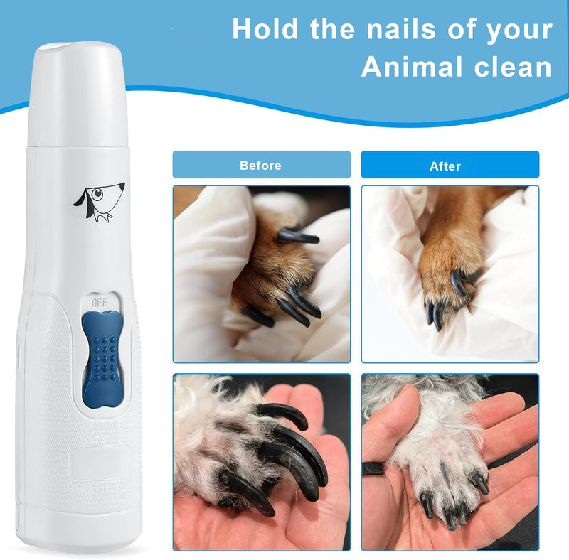 Brifit Dog Nail Grinder, Dog Electric Nail File Grinders, Ultra Quiet Paws Electric Nail Grinder Grooming Kit, Professional Pet Nail Trimmer for Dogs, Cats, Pet and Other Medium & Small Pets White-Blue - PawsPlanet Australia