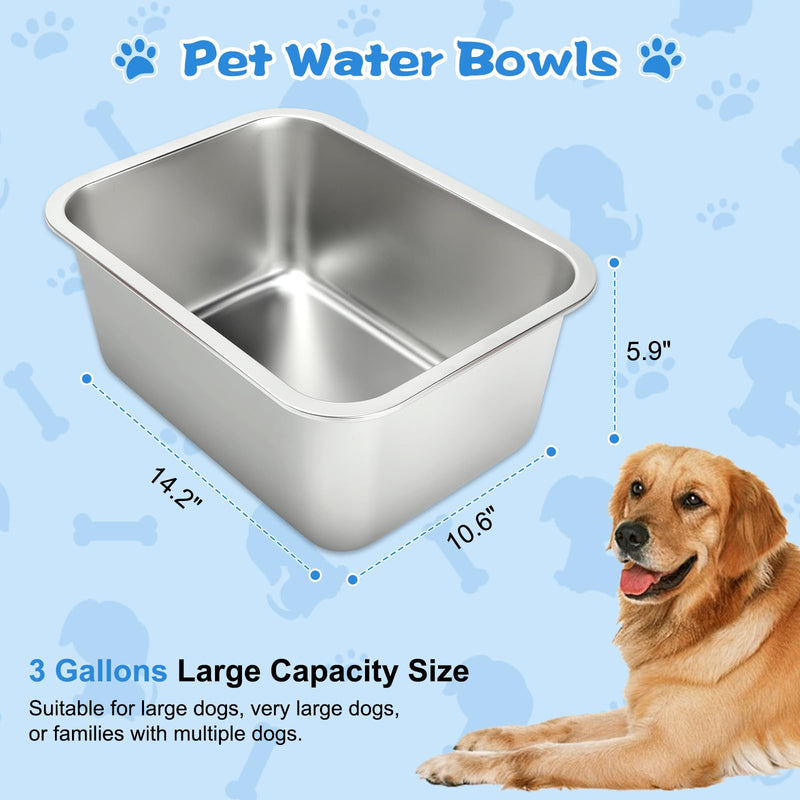 YUEPET 3 Gallons Stainless Steel Dog Water Bowls, Extra Large Metal Dog Food and Water Bowls Large Capacity Pet Water Bowls for Indoor and Outdoor Extra Large Dogs