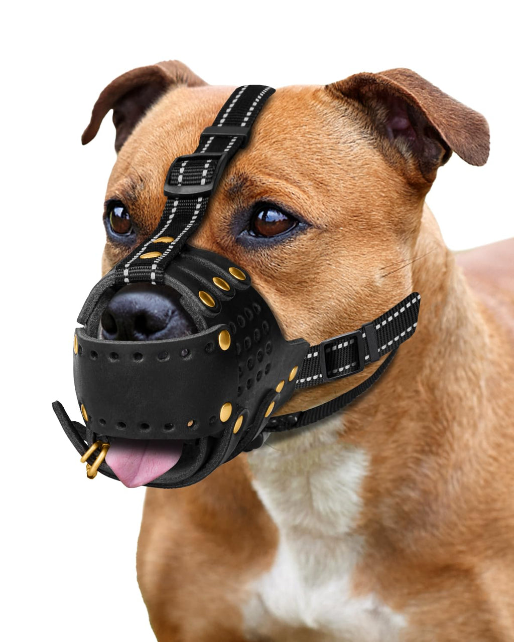 Dog Muzzle, Leather Basket Soft Muzzles Medium Large Breeds, Pitbull Dog Muzzle Amstaff Muzzles Staffordshire Terrier, German Shepherd Dalmatian Doberman Adjustable Breathable Muzzles for Dog (L) L