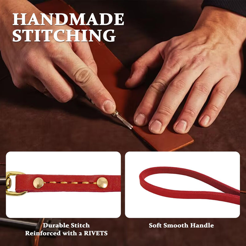 Leather Dog Leash 6 ft x 1/2 inch Heavy Duty Genuine Leather Dog Training Leash Soft and Strong Leather Leash for Small and Medium Dogs Red 6ft x 1/2'' - PawsPlanet Australia