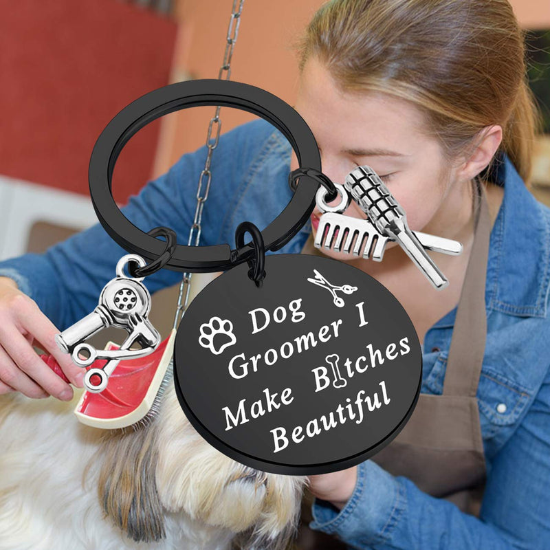 LQRI Dog Groomer Gift Pet Groomer Gift Keychain I Make Bitches Beautiful Hair Stylist Pet Grooming Jewelry Black - PawsPlanet Australia