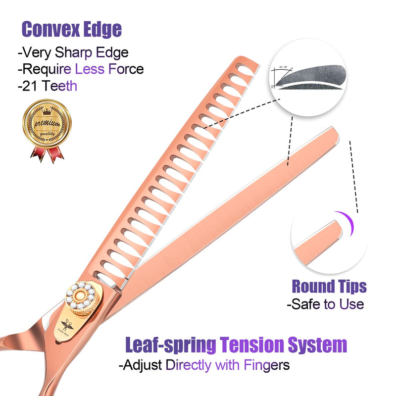 PURPLEBIRD 7 Inch 21-Teeth Chunkers Dog Grooming Scissors,Professional Safety Blunt Tip Trimming Shearing for Dogs Cats Japanese Stainless Steel Bronze 7in Chunker - PawsPlanet Australia