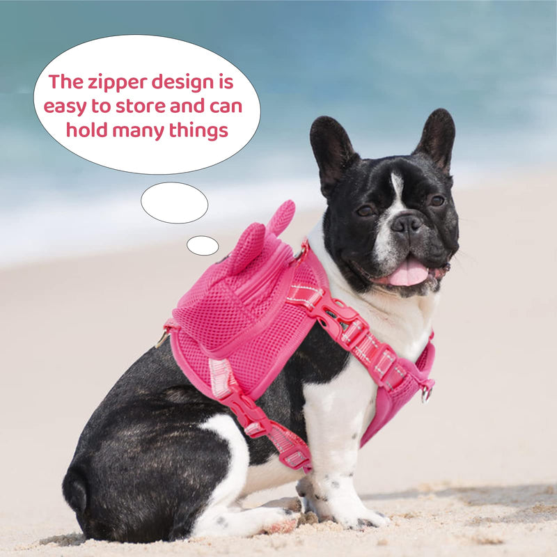 Dog Harness with Backpack, Adjustable Dog Backpack Harness for Small Medium Dogs, No-Pull Breathable Backpacks for Dogs to Wear, for Traveling, Hiking, Camping, Training, Pink L Large Pink pig - PawsPlanet Australia