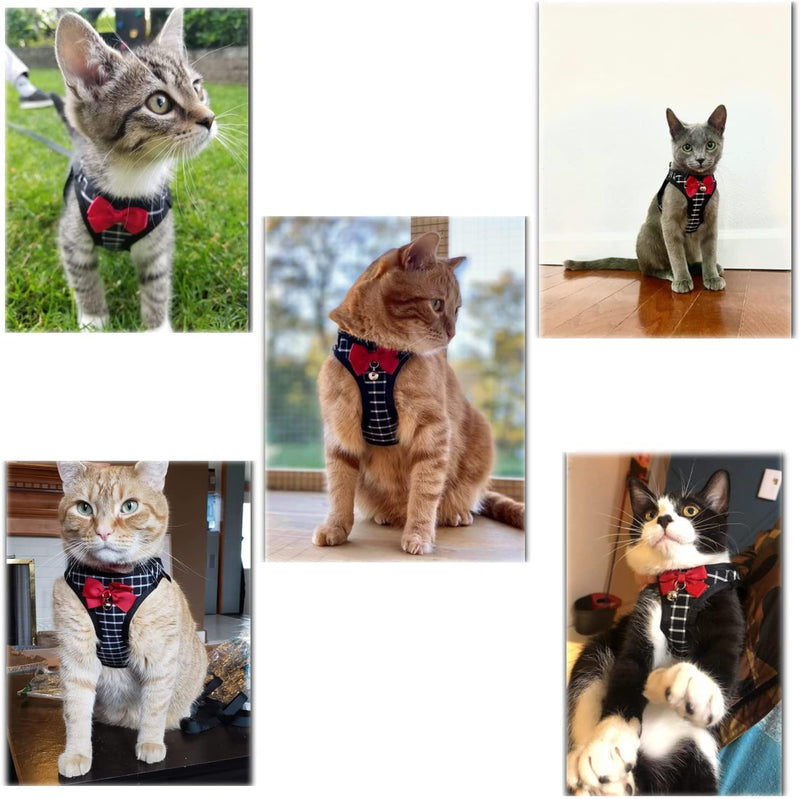 Catcat Walking Harness and Leash,Breathable Soft Kittens Vest for Cats Dogs, Escape Proof with Bell and Bow-Knot Decoration Christmas（Black and White，S） S Black and White - PawsPlanet Australia