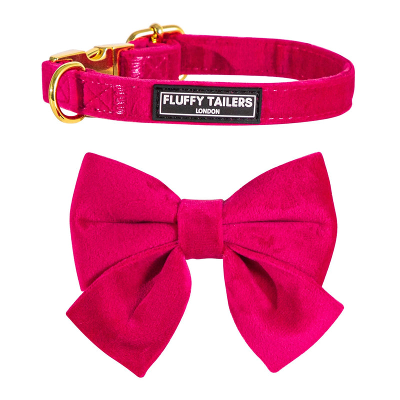 Pretty in Pink Velvet Adjustable Dog Collar With Detachable Backed Bow Tie(Extra Small) Extra Small - PawsPlanet Australia