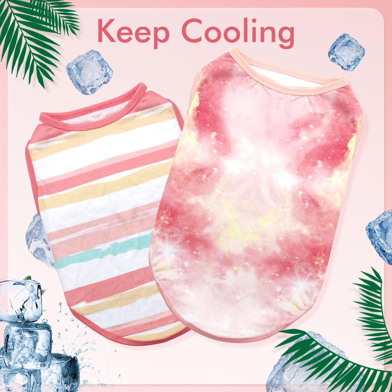 cyeollo 2pack Dog Cooling Shirt, Breathable Sleeveless Summer Clothes for Dogs, Intant Cool T Shirts for Small Dogs, Pink M M-Chest 16"
