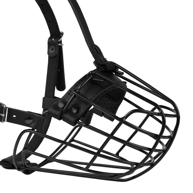 Pitbull Dog Muzzle Metal Mask Amstaff Secure Wire Basket Adjustable Durable Leather Straps for Large Dogs (Black) Black - PawsPlanet Australia
