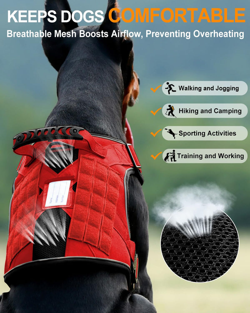 No Pull Reflective Service Dog in Training Vest Harness for Medium Large Dogs, Adjustable Heavy Duty Padded Red Dog Harness, with Front Clip and Metal Buckles Do Not Pet for Training, Hiking Medium (Oversized) Red(Harness and Leash Set) - PawsPlanet Australia