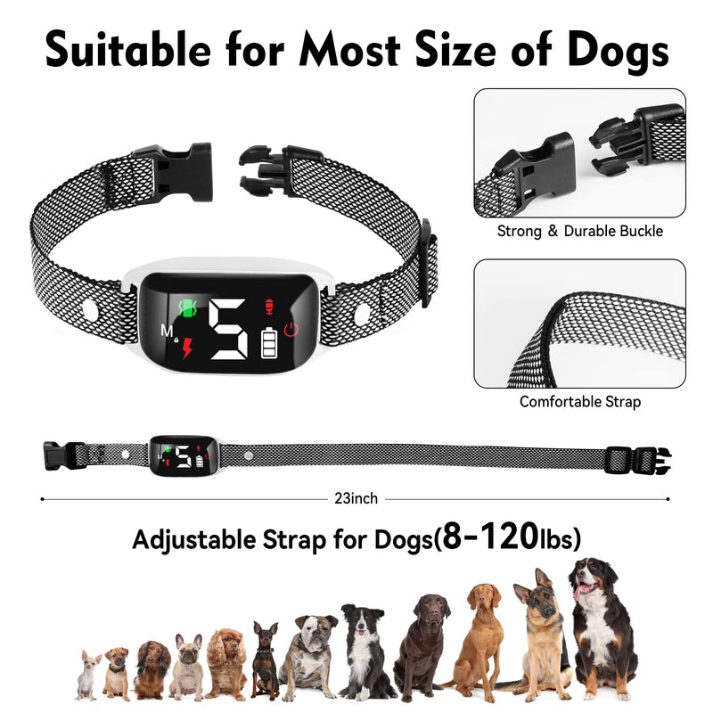 Anti Barking Training Collar - Beep Vibration Shock, Rechargeable, 5 Adjustable Sensitivity, Smart Bark Collar for Large, Medium, Small Dogs Gray