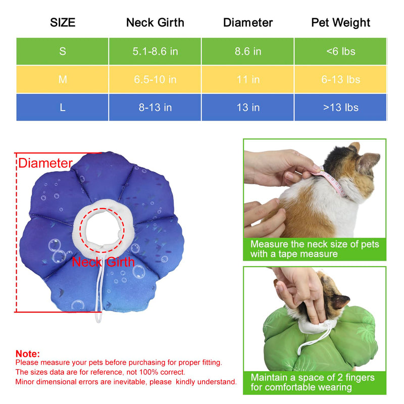 Cat Soft Cone Collar, Adjustable Cat Recovery Cones to Stop Licking Wounds, Waterproof Pet Elizabethan Recovery Collar for Cats After Surgery (Blue Ocean, M) Blue (Ocean)