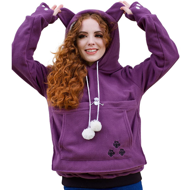 Unisex Big Pouch Hoodie Long Sleeve Pet Cat Dog Holder Carrier Sweatshirt Purple-fleece Small - PawsPlanet Australia