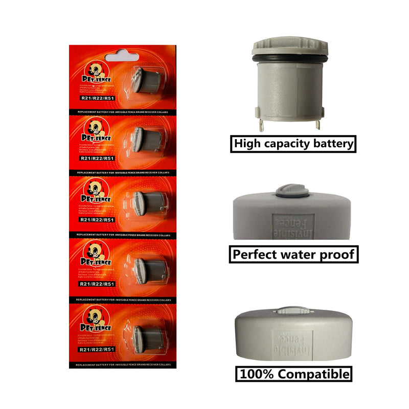 PET-Fence Dog Collar Batteries, Compatible with Invisible Fence Batteries, R21 R22 R51 Dog Collar Fence Battery, Latest Production Date(5 Pack) - PawsPlanet Australia