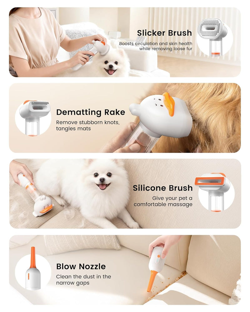Vacuum Dog Brush for Shedding, 4-in-1 Self-Cleaning Slicker & Undercoat Rake, Deshedding Grooming Tool, Anti-Static, Massage & Combing All In One! (White) White