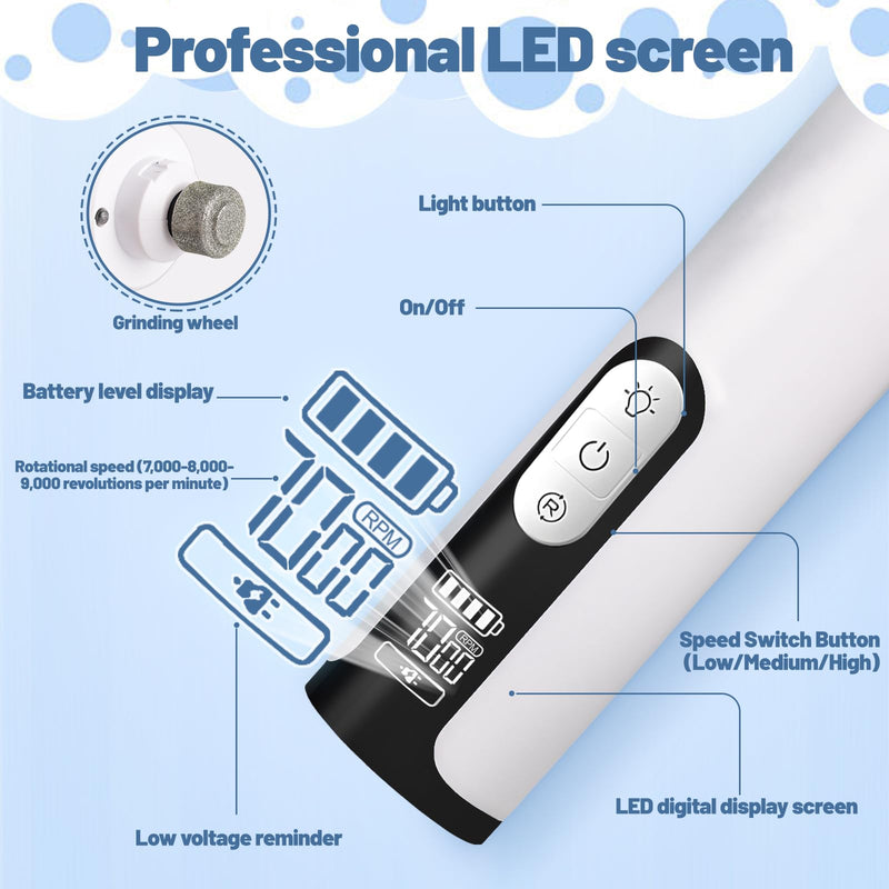 Silent Pet Nail Grinder - Pro Nail Trimmer with LED Light & 3 Speed & 2 Grinding Heads, Electric Dog Clippers for Grooming, Grinder File for Small, Medium and Large Pets Thick Nails Dog Cat