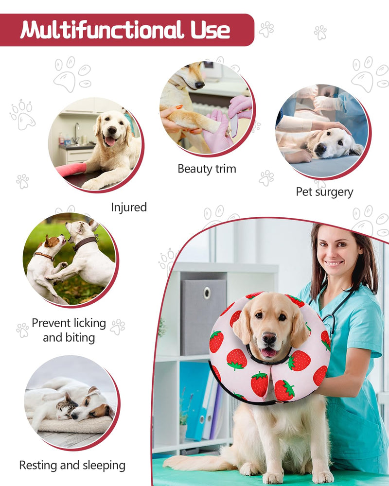 Dog Cone Collar for Small Medium Large Dogs for After Surgery, Pet Inflatable Neck Donut Collar Soft Protective Recovery Cone for Dogs and Cats - Alternative E Collar Does Not Block Vision - Pink,XL Strawberry X-Large(Neck:18"-24")