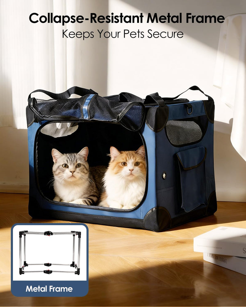 Extra Large Cat Carrier for 2 Cats, XL with Removable Divider, Foldable Soft-Sided Pet Carrier with Storage Tote, Portable Travel Crate for Large Cats, for Car & Home Use, 24" x 17" x 17" Blue