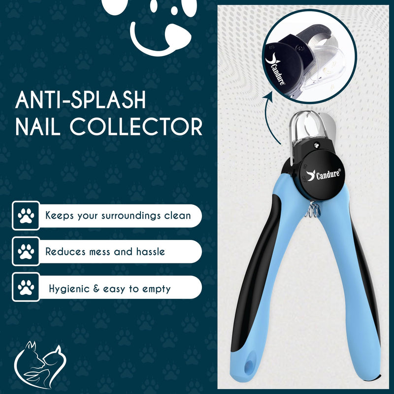Candure Dog Nail Clipper with LED Light- Illuminates Nail Bloodline for Safer Trimming, Sharp Blade & Quick Sensor Safety Guard for Thick Nails - Grooming Tool for Dogs & Cats with Nail File Sky Blue With Light Pet Clipper with LED Light