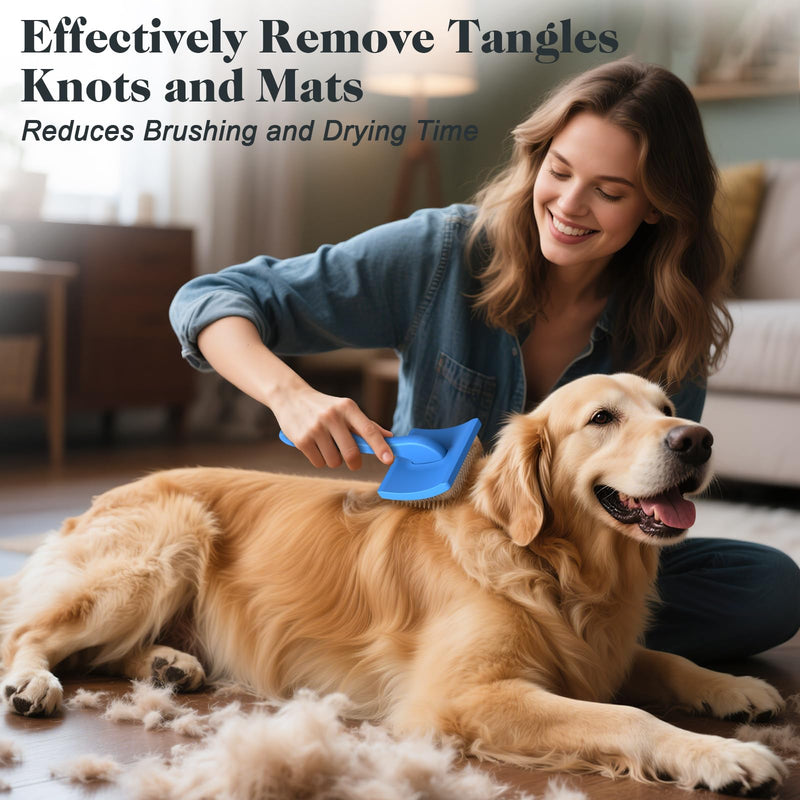 2PCS Slicker Brush for Dogs & Pet Comb,Professional Dog Grooming Brush (Goldendoodles,Poodles,Labradoodles) with Extra Long Pins to Effectively Remove Tangles, Knots and Mats (Blue Large) Blue Large - PawsPlanet Australia