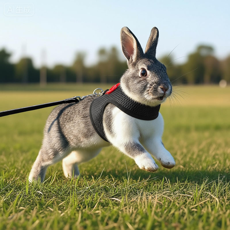 Bunny Harness and Leash Set, Soft Breathable Rabbit Leash Vest with Cute Bow Mesh Adjustable Vest Bunny Leash for Walking Gear Escape Proof for Kittens, Ferrets, Guinea Pigs(Black M) Black M - PawsPlanet Australia