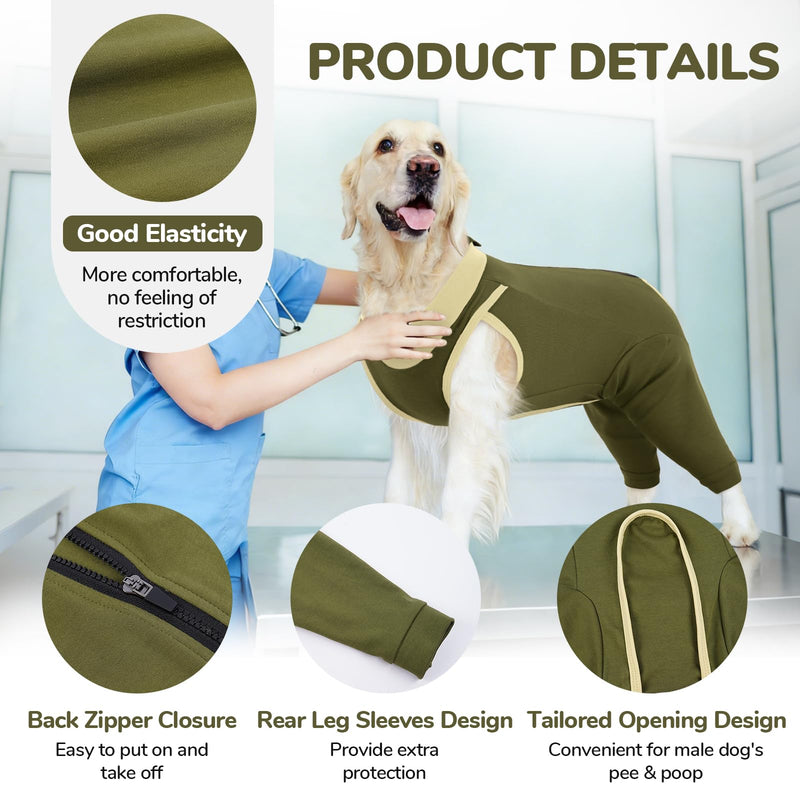 Lelepet Dog Recovery Suit, Long Sleeve Wound Protector for Cruciate Ligament Surgery, Anti-Lick Dog Back Leg Surgical Suit Pet Medical Shirt After Operation, Army Green S