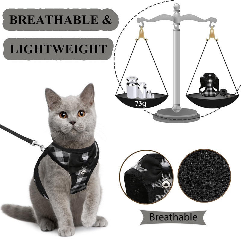 Cat Leashes and Harnesses for Walking,Breathable Soft Kittens Vest for Cats Dogs, Kitten Harness Escape Proof with Bell and Bow-Knot Decoration Christmas(XXS, Black-White) XX-Small - PawsPlanet Australia