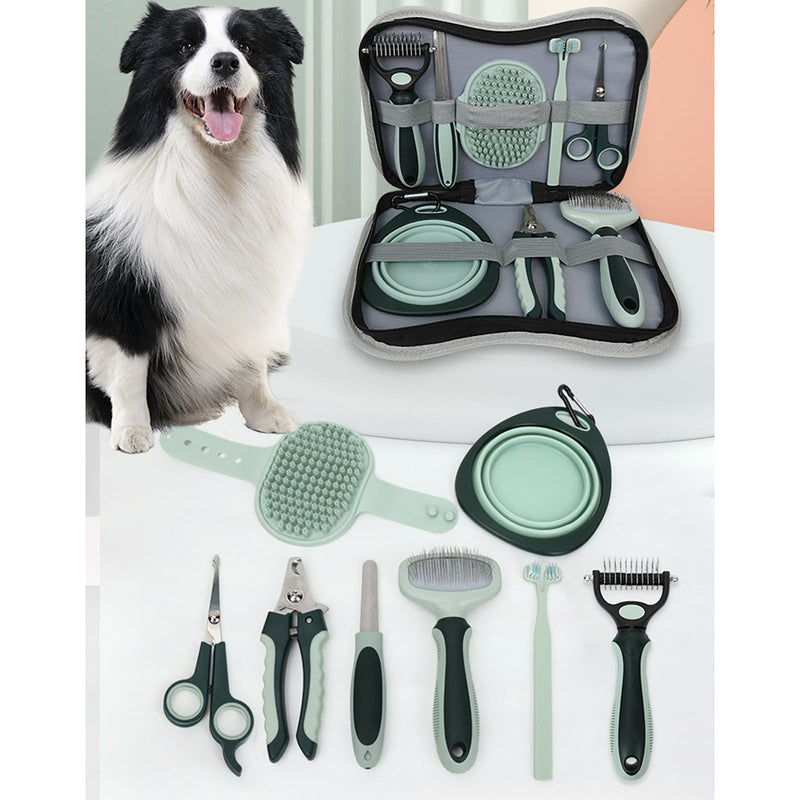 Grooming Brush Kit 8pcs for Shedding Matted Fur Self-Cleaning with Cat Dog Grooming Scissors Flea Comb Pet Grooming and Comb Bath Brush for Indoor Long-Haired Cats - PawsPlanet Australia