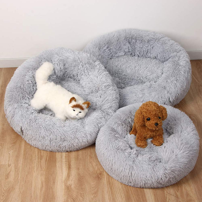 otoez Kitten Puppy Bed Small Round Dog Cat Beds Anti Anxiety Plush Pet Calming Donut Bed with Non-Slip Waterproof Bottom, Washable (19.7", Light Grey) 19.7" - PawsPlanet Australia