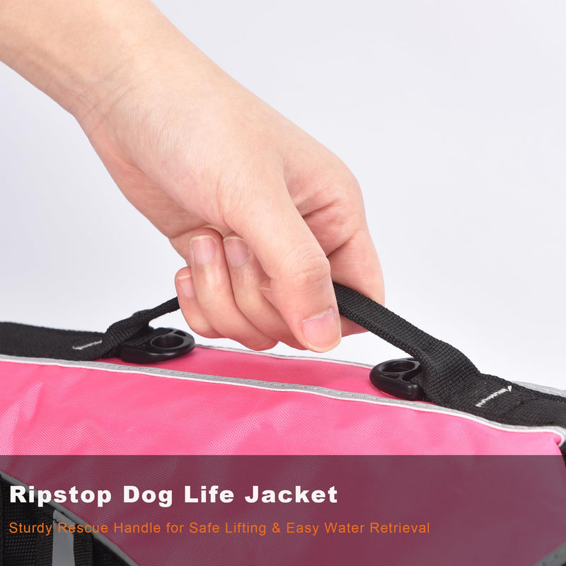 Mklhgty Dog Life Jacket, Reflective Dog Life Vest with Removable Neck Float High Buoyancy for Swimming and Boating, Ripstop Pet Safety Swimsuit Rescue Handle for Small Medium Large Dogs pink S(Chest Girth: 17"-25") - PawsPlanet Australia