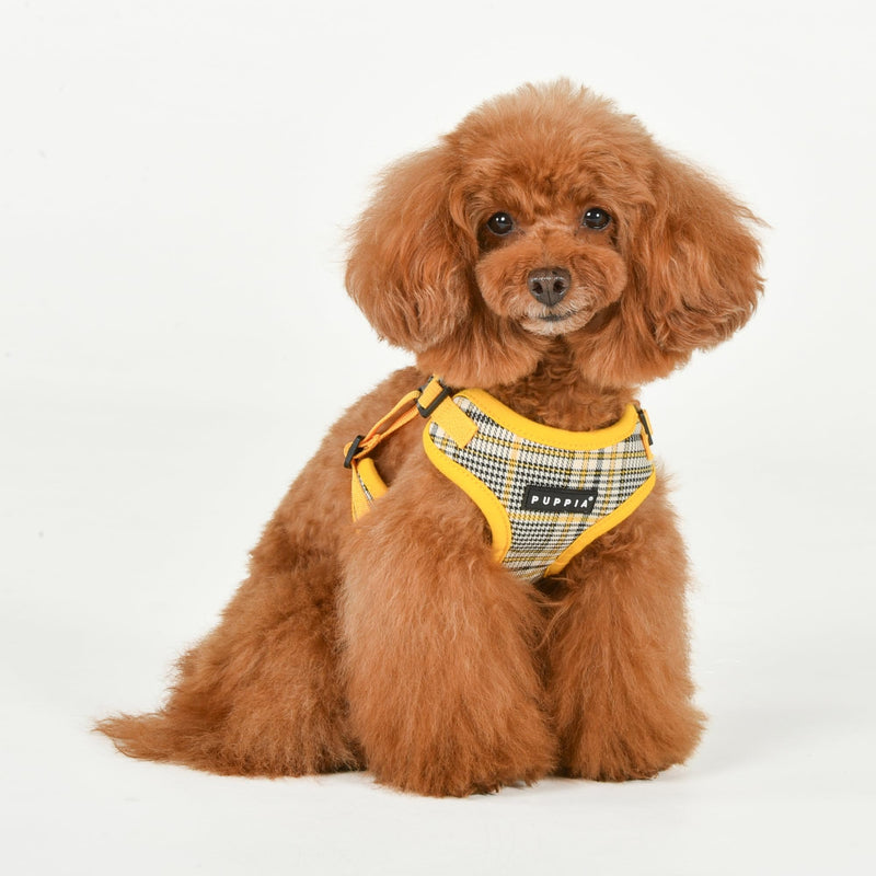 Puppia Lucas Dog Comfort Harness C (Step-in) Fashionable Checkered Pattern Spring Summer Harness for Small and Medium Dogs, Yellow, Large YELLOW_LUCAS