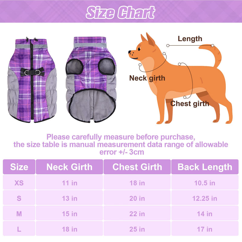 BEAUTYZOO Dog Winter Coat Reflective Dog Jacket Warm Padded Puffer Vest Turtleneck Thick Fleece Lining Pet Apparel for Small Medium Large Dogs Purple