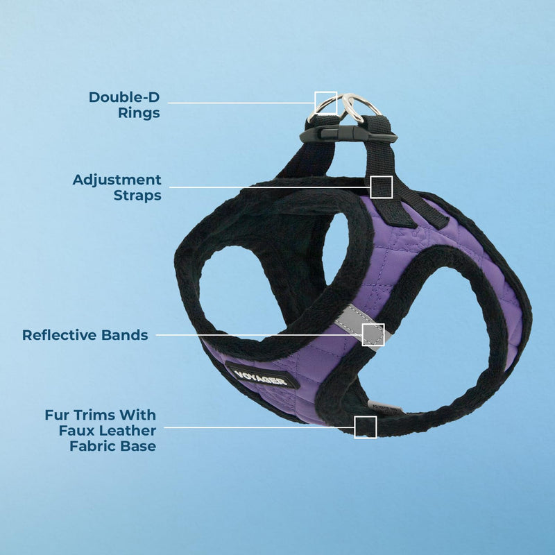 Voyager Step-In Plush Dog Harness by Best Pet Supplies - Step In Vest Harness for Small and Medium Dogs, Soft Plush, Purple Faux Leather, size XS - Chest: 13 - 14.5" Harness (Purple Faux Leather) XS (Chest: 13 - 14.5") - PawsPlanet Australia