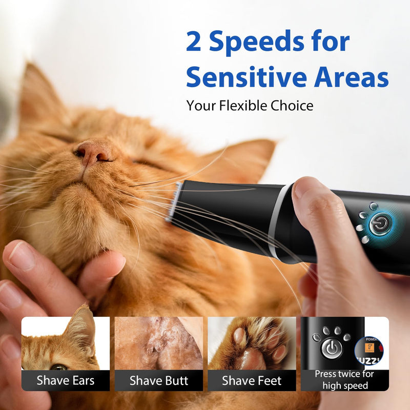 Dog Grooming Kit, Dog Clippers for Grooming for Thick Curly Coats, Professional Pet Hair Shaver Paw Trimmer Cordless Rechargeable Low Noise for Dogs Cats Animals Face Ear Black - PawsPlanet Australia