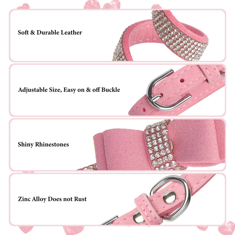 Pink Rhinestone Dog Collars for Medium Dogs, 2-Pack Bling Dog Collar Soft Suede Glitter Diamond Jewelry Crystal Female Puppy Collar with Bow for XS Small Medium Girl Dogs & Cats (M) P M(Neck 12.5"-15") - PawsPlanet Australia