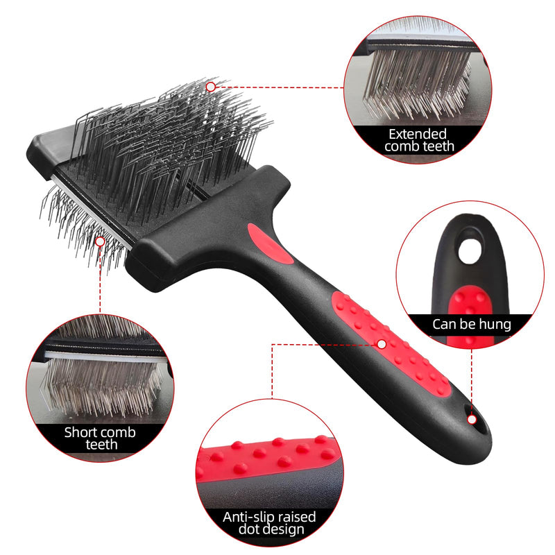 Double-Sided Slicker Brush for Dogs Flexible Soft-Tip Dog Brush Professional Pet Grooming Brush for Dogs&Cats Stainless Steel Pin,Comfortable Handle,Remove Loose Hair/Undercoat/Tangles - PawsPlanet Australia