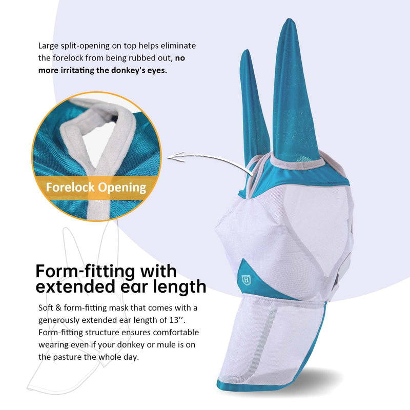 Harrison Howard Mule Donkey Fly Mask Full Face Protection with Nose Cover Sky Blue L - PawsPlanet Australia