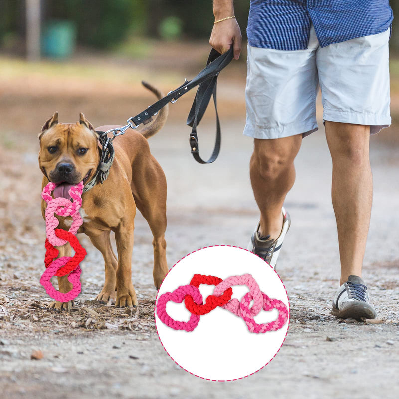 Civaner Valentine's Day Dog Pet Chew Toys Interlocking Heart Shaped Dog Rope Toys Tough Dog Toys Puppy Pets Teething Toys for Small to Medium Dogs, 3.9 x 3.5 Inches
