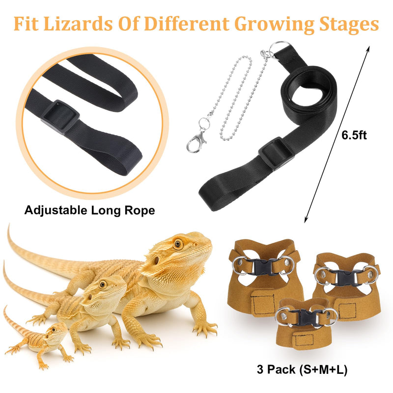 3 Pcs Bearded Dragon Harness and Leash Set Lizard Reptile Walking Leash Adjustable Soft Leather Vest Small Walking Vest Accessories with Traction Rope for Training Lizards Other Small Reptiles - PawsPlanet Australia