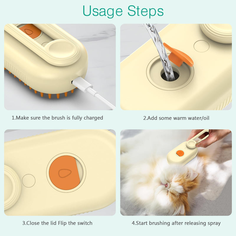 ORIA Cat Steam Brush, 3 in 1 Pet Spray Comb, Self Cleaning Steam Dog Cat Brush, Rechargeable Silicone Grooming Tool with Concealed Handle for Shedding, Hair Removal, Pet Massage - PawsPlanet Australia