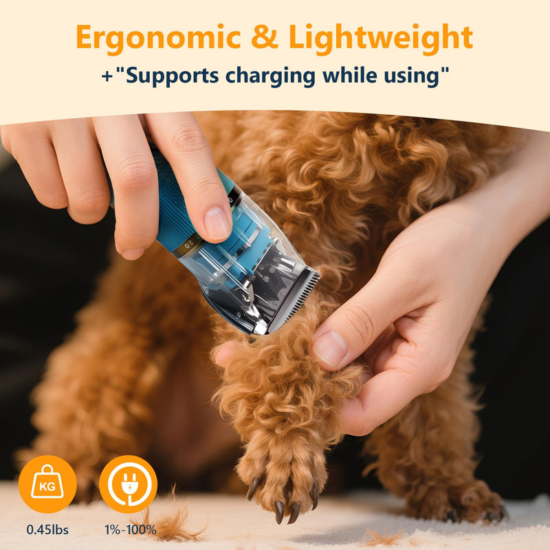 Dog Clippers for Grooming Thick Hair - Professional 50dB Low Noise Cordless Clipper with Titanium Blades & Detachable IPX5 Waterproof Head for Matted Coats, Dogs, Cats and All Pets Cyan Blue - PawsPlanet Australia