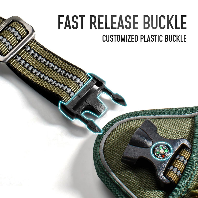 Tactical Dog Harness with Leash for Medium Large Dogs, Dog Car Leash Seat Belt with 5.5Ft No Pull Shock Absorbing, Leash Set with ID Card (Green, M) Green - Set - PawsPlanet Australia
