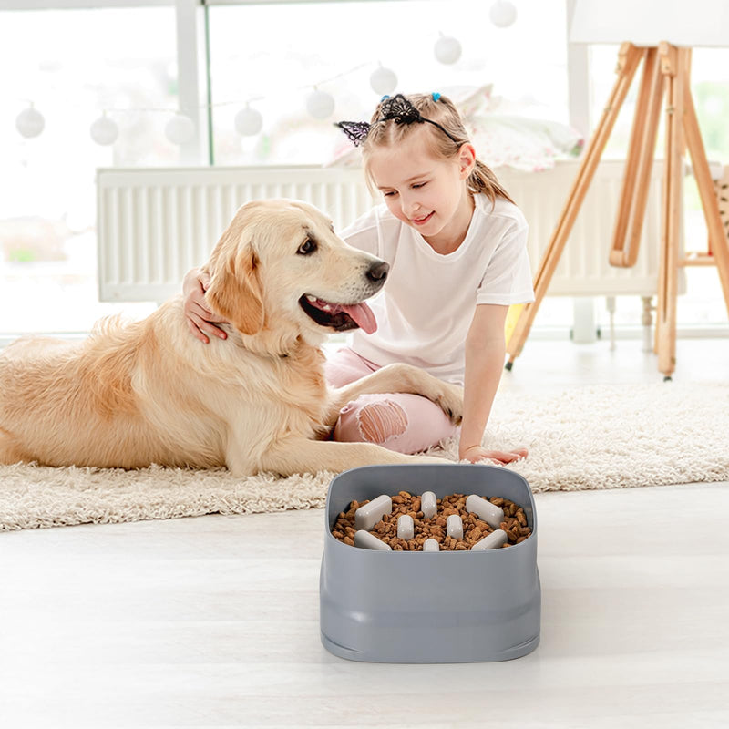 Sunhoo Slow Feeder Dog Bowls Large Breed Puppy Puzzle Feeding Dish Maze Feed Bowl Small Medium Dogs Plate Adjustable Ridges to Slower Down Eating Anti-slip Easy to Clean Indoor Use 7.5*7.5*4 in(Grey) Grey - PawsPlanet Australia